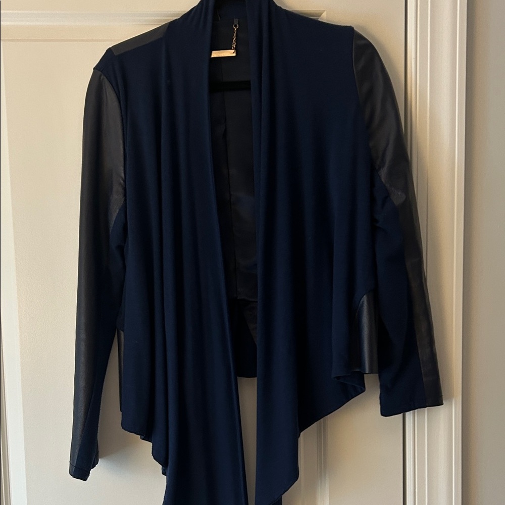IMAN Navy sweater with Leather Details